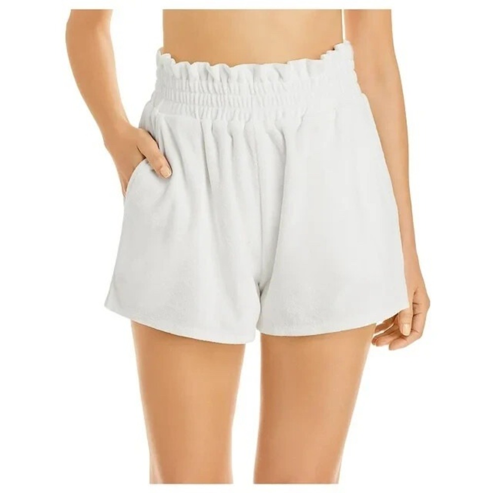 AQUA‎ Swim Terry Cloth Paperbag Shorts White Small Beach Cover Up 2356BCH NWT